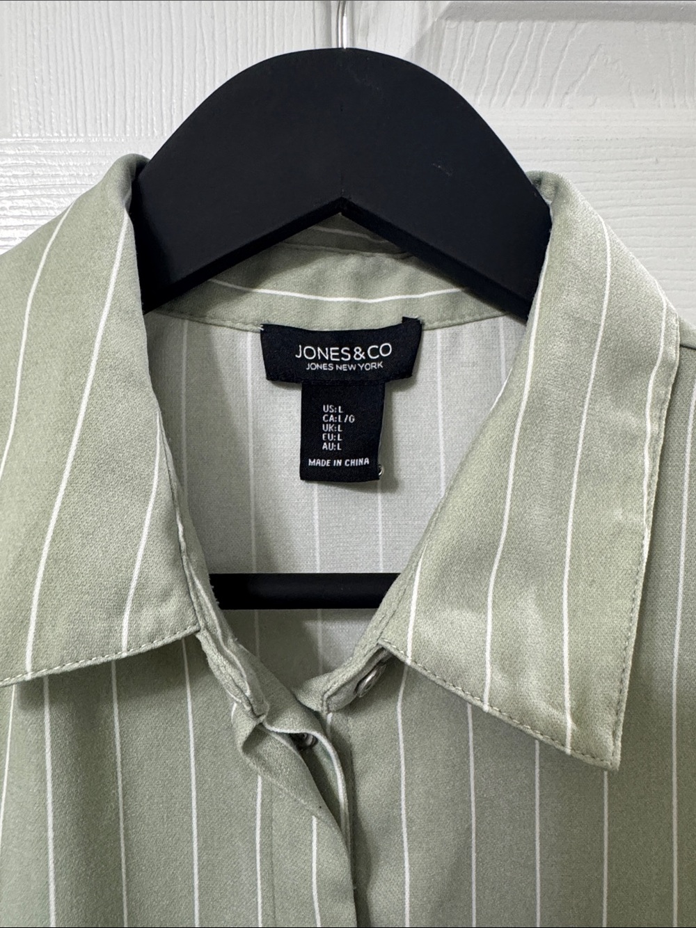 Jones New York Light Sage Green Pinstripe Button-Down Shirt